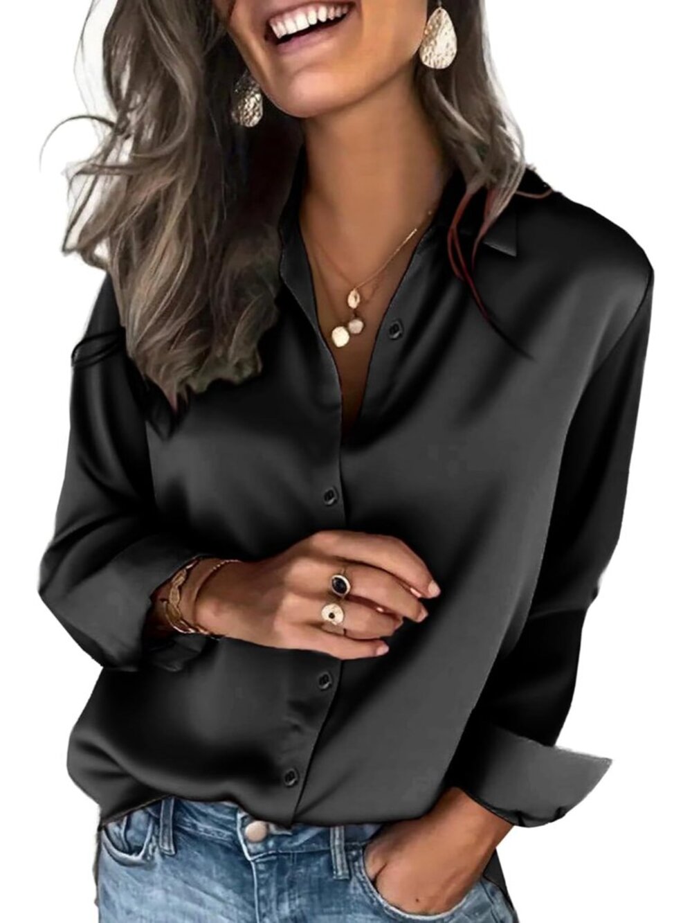 Satin Blouses for Women Silk Button Down Shirts Long Sleeve Tops